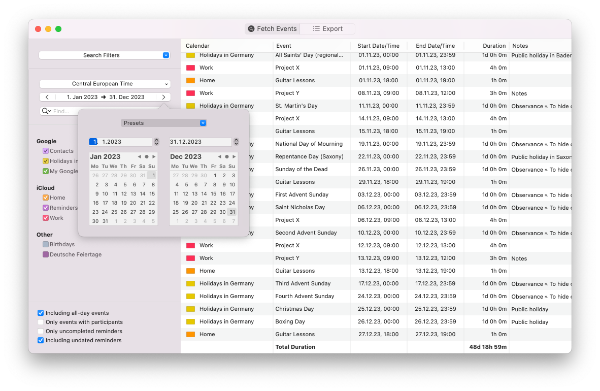 Export iCloud, Google & Exchange calendars for time tracking or to generate reports, invoices or timesheets