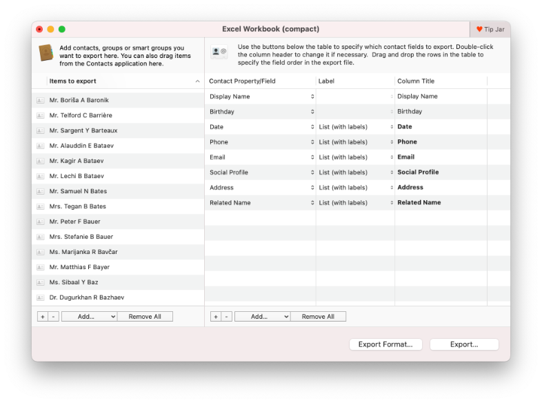 Exporter for Contacts