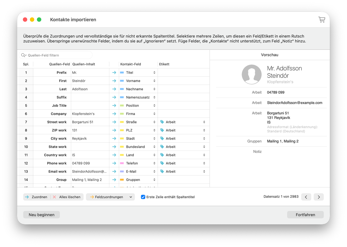 Kontakte importieren Screenshot 1