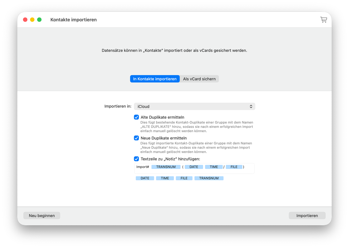 Kontakte importieren Screenshot 2