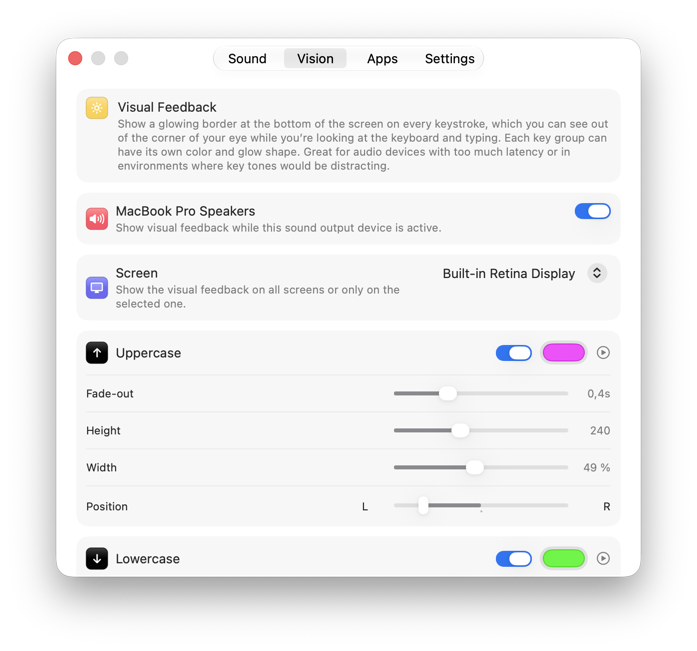 Keytones — visual feedback controls