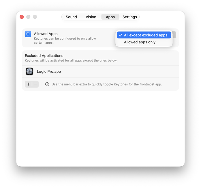 Keytones — per-app control