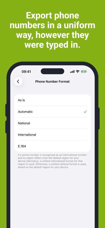 Export phone numbers in a uniform way, however they were typed in.