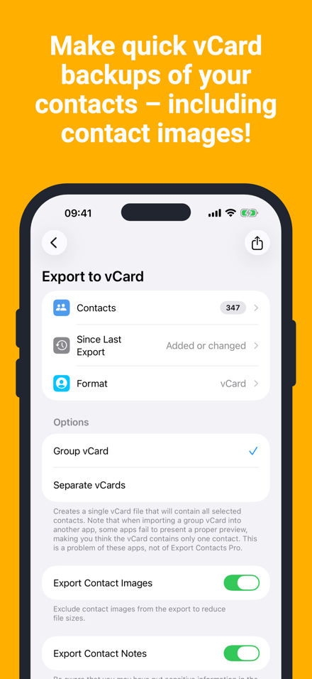 Make quick vCard backups of your contacts – including contact images!