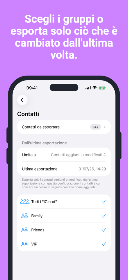 Scegli i gruppi o esporta solo ciò che è cambiato dall'ultima volta.